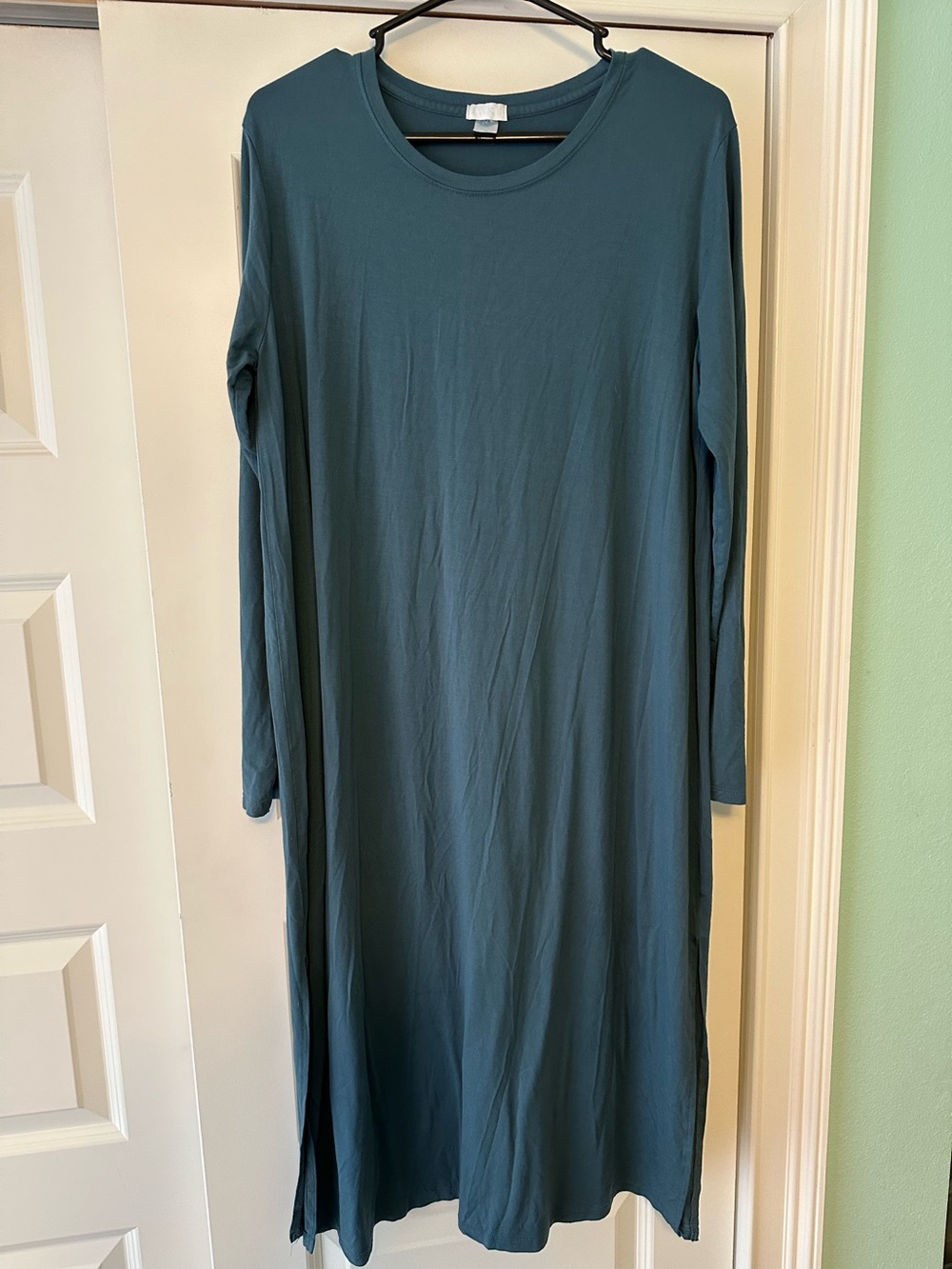 LAKE Bamboo Loungewear Dress Pajama Nightgown Long Sleeve Stretch Navy Blue Sz L